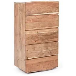 Kommode Aron aus Akazienholz, massiv, natürliches Design, 5 Schubladen, 70 cm breit