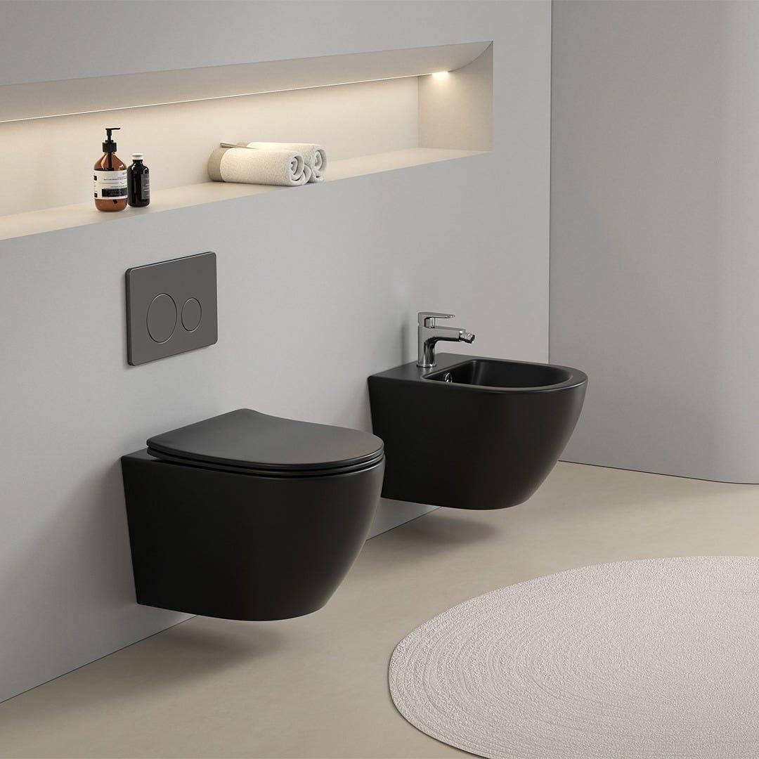 Set aus Hänge-Sanitärkeramik, mattschwarz, inkl. WC-Sitz | Folk