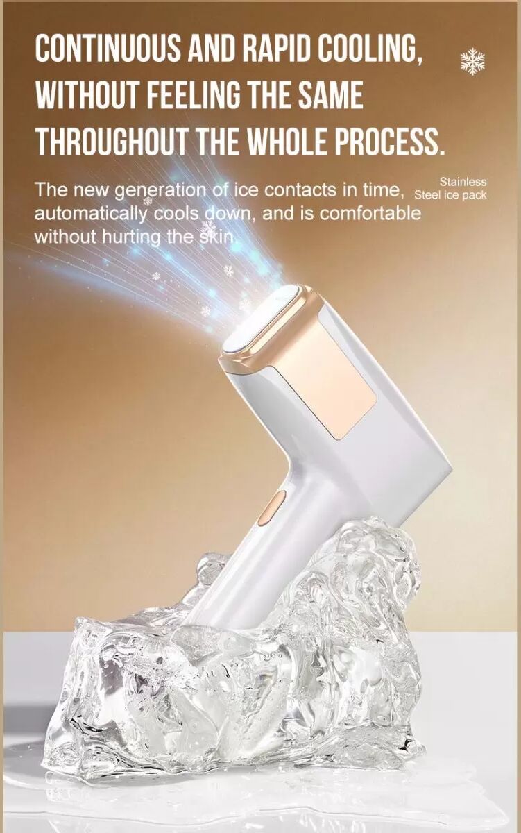 INF Dispositif d'épilation IPL à refroidissement par glace - Prise EU, indolore avec lumière saphir, compatible avec Huawei, Blanc
