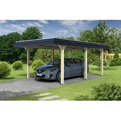 Carport Wendland 362x628 schwarze Blende, unbehandelt, 20mm Dachschalung mit EPDM Folie Holzcarport