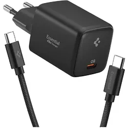 Spigen Essential 45W Wandladegerät EE451EU, schwarz (45 W, 1 Port), USB Ladegerät, Schwarz