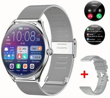 Fusion Finds Ultra Thin AMOLED Smartwatch With Bluetooth Calling & Heart Rate Monitor For Android & IOS mesh Silver