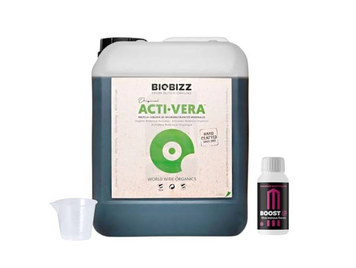 GROWMANIA Acti Vera von BioBizz 5L + Probe Boost Up von Up Nutrients + Messbecher Organische Lösung für große Gärten Fördert Gesundheit und Widerstandsfähigkeit bei ausgedehnten Pflanzen