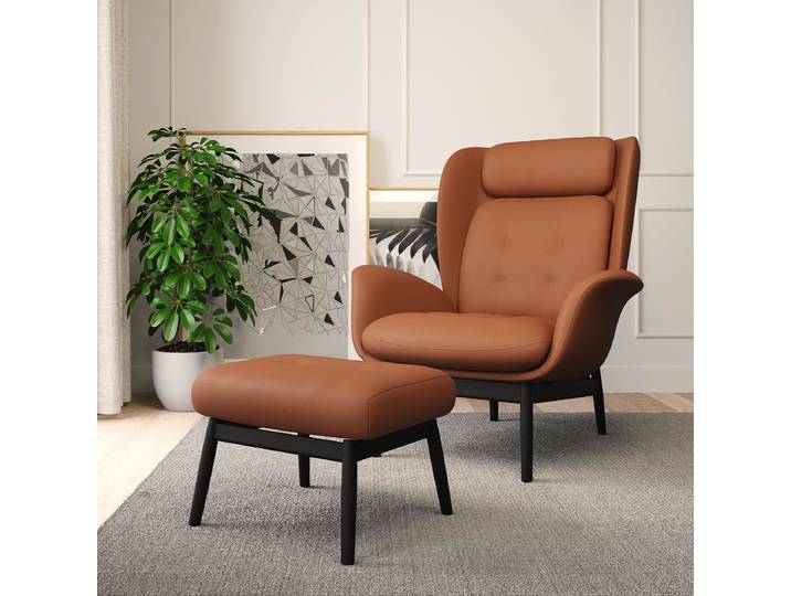 Polsterhocker FEELIX 55 x 36 x 52cm Braun Schwarz Echtleder Danbi: Kastanienbraun