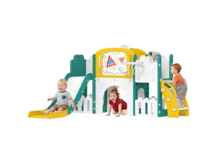 AIYAPLAY Kinderrutsche mit Klettergerüst 7 in 1 für Kleinkinder Gelb