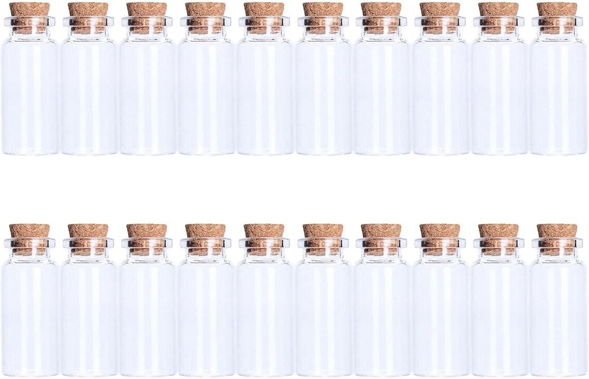Set van 50 transparante mini glazen wensflesjes voor bruiloftdecoratie