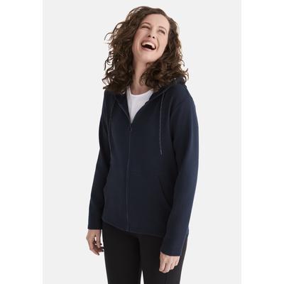 Sweatjacke STOOKER WOMEN "JOANE mit Kapuze Strickfleecejacke", Damen, Gr. 40/42, blau (navy), angeraute Sweatware, 60% Baumwolle, 40% Polyester, slim fit, ohne Ausschnitt, Sweatjacken Sweatjacke, Sweatjacke Kapuze figurumspielend Moderner Sport-Look...