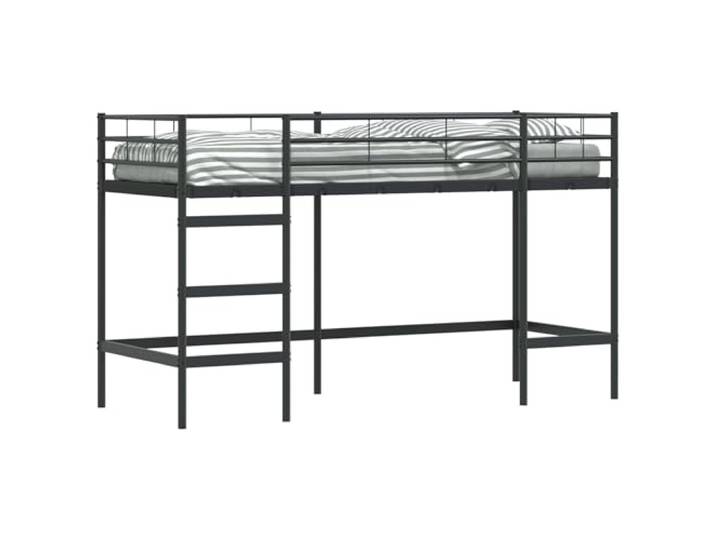 PUGYNBK Etagenbett Loft 90 x 190 cm, Schwarz Stahl Kopfteil zur Wandmontage, mattes Finish, einfache Montage, ideal für kleine Räume