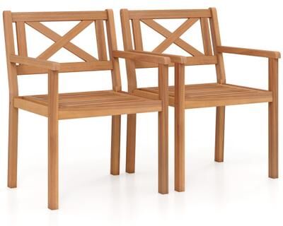 Costway Outdoor Garden Acacia Wood Patio Dining Chairs for Porch-Set of 2
