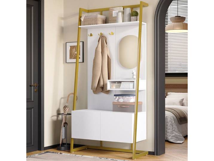 Garde-robe - Moderne - Miroir intégré - 2 portes - Banc à chaussures