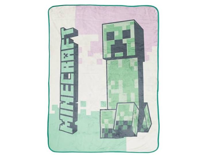 Jay Franco Minecraft Creeper 130 x 150 cm Hellrosa Flauschige Tagesdecke Bettüberwurf Überwurfdecke