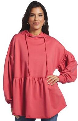Masseys Lifestyle Flounce Hoodie (Size 2X) Holly Berry, Cotton,Spandex