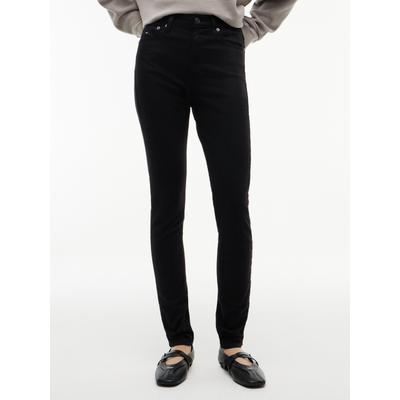 Skinny-fit-Jeans TOMMY JEANS "Sylvia High Rise Skinny", Damen, Gr. 27, Länge 28, schwarz (denim schwarz), Denim/Jeans, Obermaterial: 90% Baumwolle, 8% Elastomultiester, 2% Elasthan, skinny fit, Jeans, Eng anliegende Denim Jeans mit hoher Leibhöhe