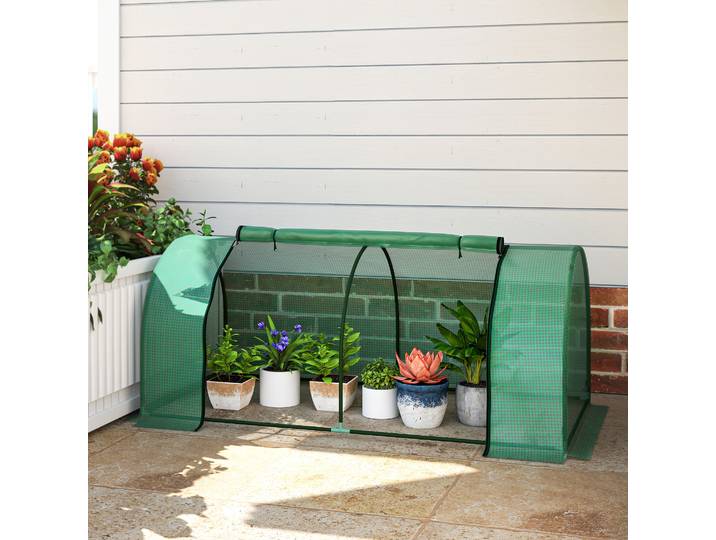Outsunny Mini Serre 2x1x0,8m Bâche PE Porte Zippée Acier Vert