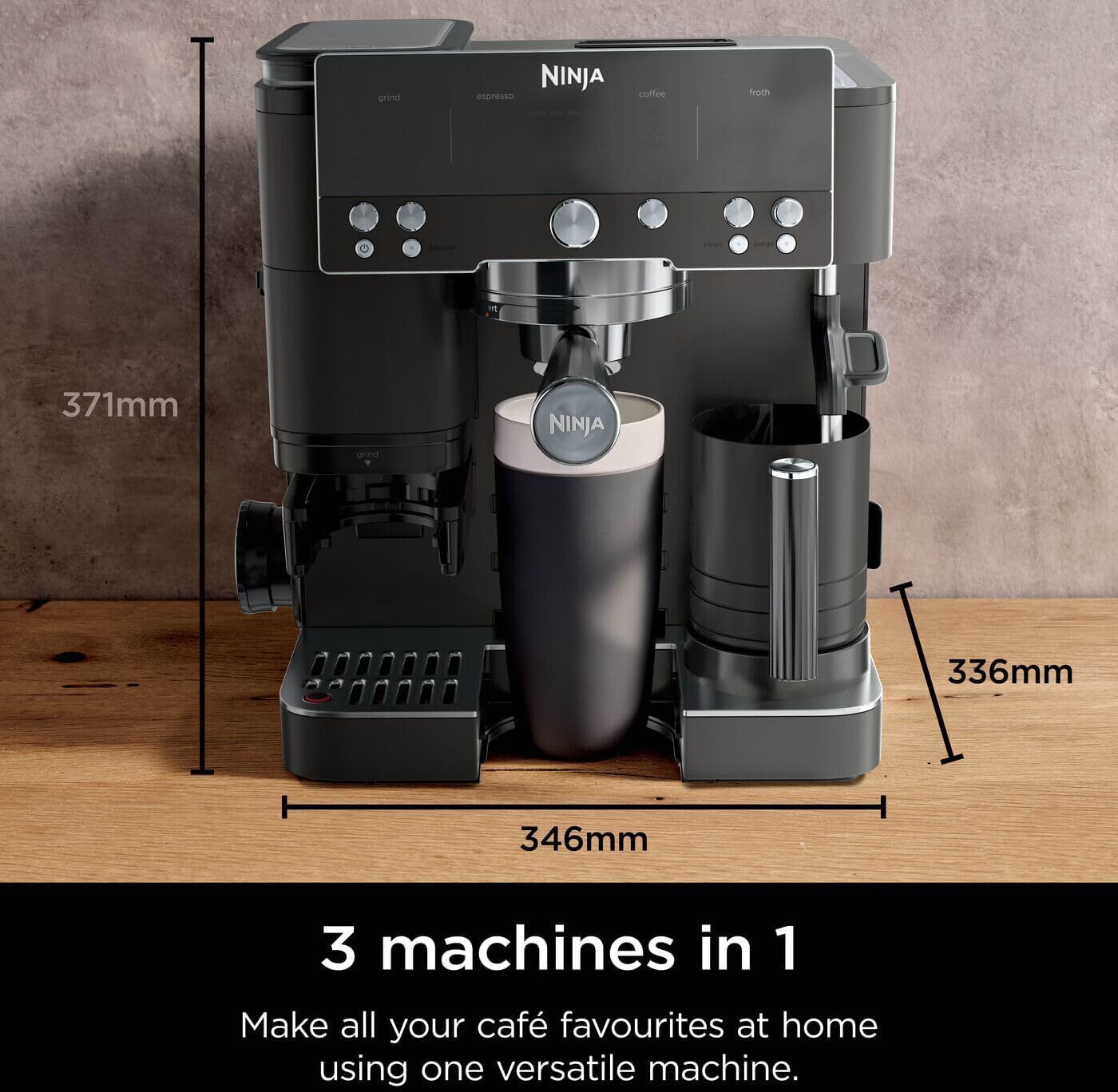 Gadcet Chadwell Heath Ninja Luxe Premier 3-in-1 Coffee Machine – Espresso, Latte, Cappuccino & Cold Brew Maker with Grinder & Frother (Black, ES601UKBK)