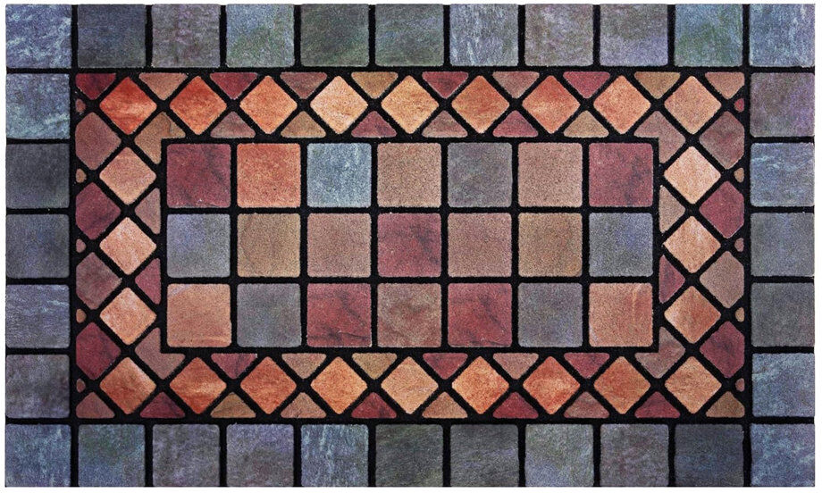 NICOMAN Recycled Rubber Elegant Tile Doormat Blue 44cm W X 75cm L