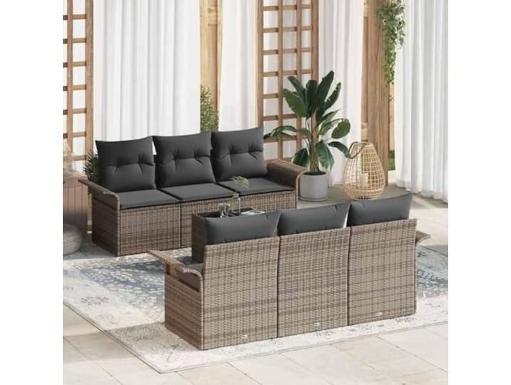 HEFZGDB Modulares Sofa-Set 7 pcs Grau Poly-Rattan mit Kissen und Speicherfunktion für Garten und Terrasse als Möbel
