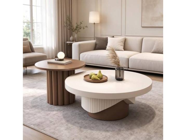 Moderner Couchtisch mit Zwei Ebenen und Satztisch-Design Holzplatten mit Hochglanzlack, Couchtisch modern für Wohnzimmer, Apartments und Leseecken mit flexiblem Tischlayout