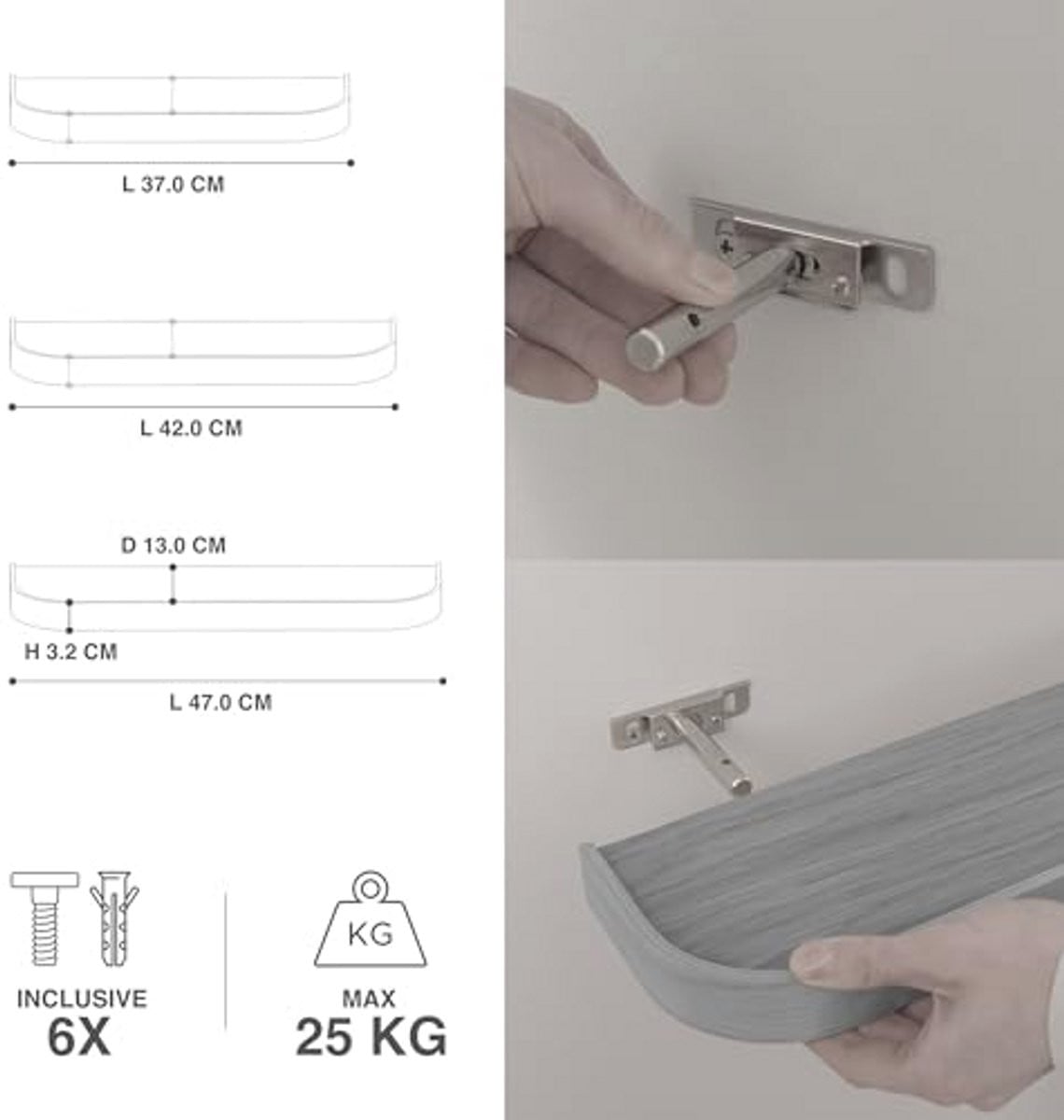 Wandrek Set Toke met 3 Eikenhouten Plankjes voor Wanddecoratie en Opslag