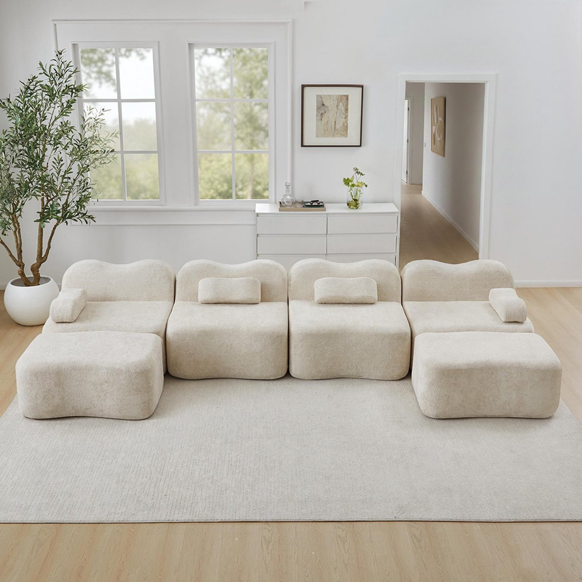 BLACKCOLORS Modulaire U-vormige 4-zitsbank met 2 chaise longues, beige