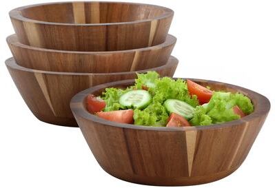 MegaChef 4 Piece 6.75 Inch Acacia Wood Salad Bowl Set