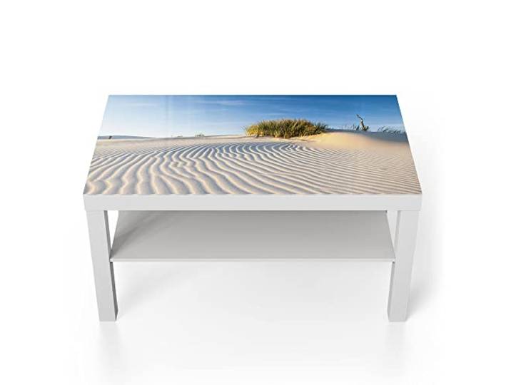 DEQORI Glastisch weiß groß 90x50 cm Motiv Sanddüne Ostseeküste ausgefallener Beistelltisch aus Glas Hochglanz Couchtisch fürs Wohnzimmer moderner Couch Tisch mit Design