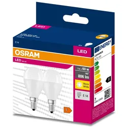2er Pack OSRAM E14 LED VALUE CLAS Lampen matt 7W wie 60W warmweißes Licht