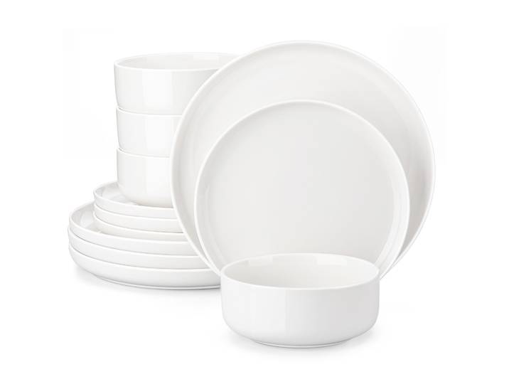 MALACASA – service de table en céramique et porcelaine, 12/24 pièces, avec 4 assiettes à dîner/dessert, bol, service de table pour 4