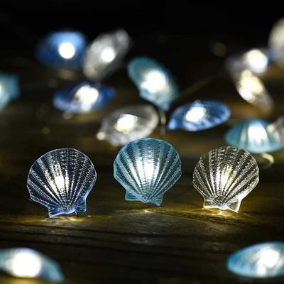ModernMart Ocean Theme Party Decor: 2m 20LED Seashell Starfish String Lights Mermaid Birthday, Baby Shower Fairy Light Favor Color: 2m 20led Style B