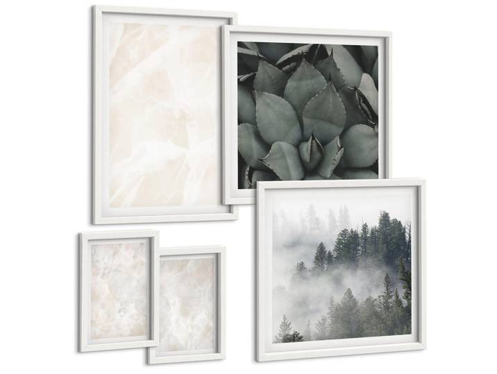 Tulup Bilder SET 5er Set - 50x50 cm & 20x30 cm & 40x60 cm Weißer Rahmen - Steinpastellmarmor, Kunststoff, Rechteckig, 40x60 cm, Fotografie, Bilder & Rahmen, Bilder