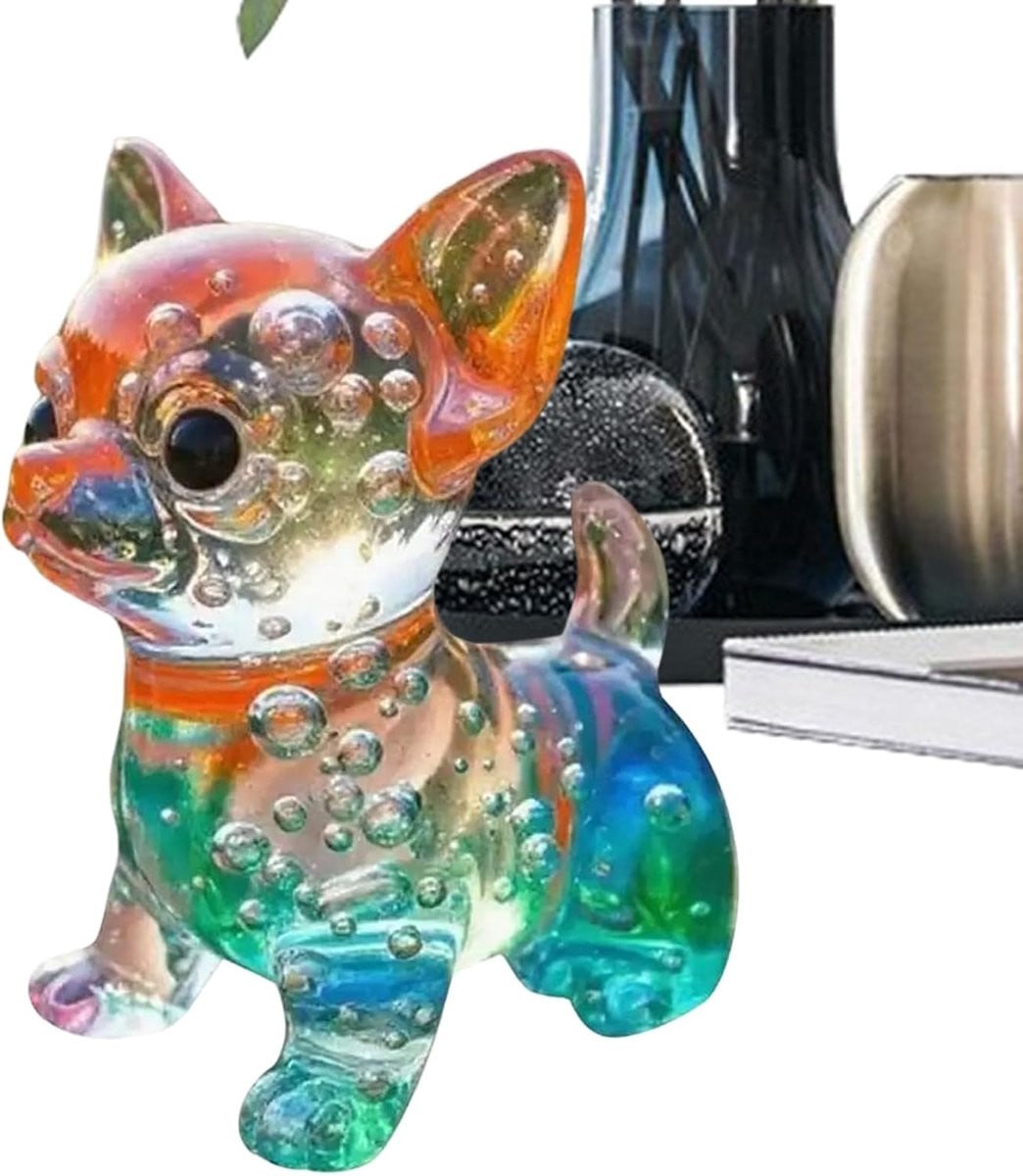 Gekleurd Hondenfiguur Decoratie - Miniatuur Beeldje voor op Tafel - Hoogte: 8 cm