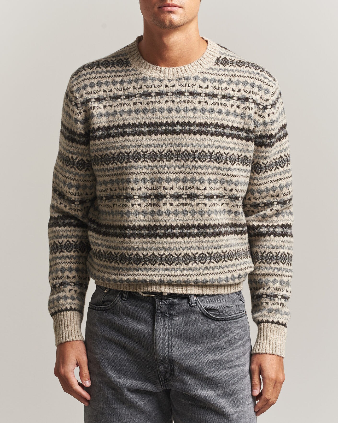 Gant Brushed Wool Fair Isle Sweater Light Beige Melange men M Beige