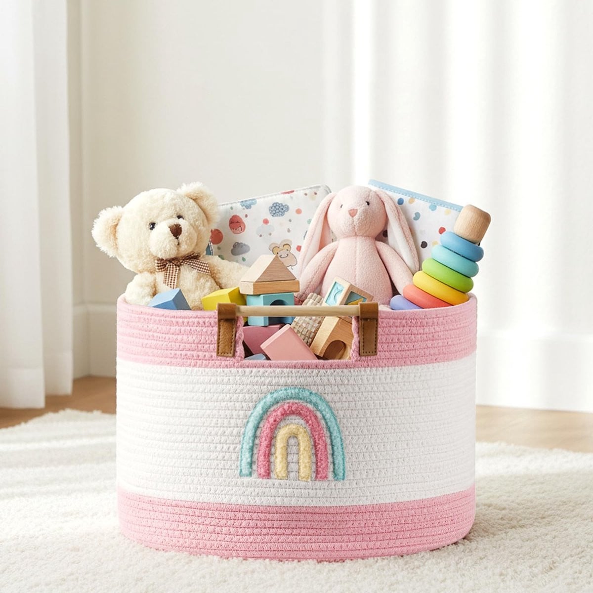 Omgoods Woven Katoenen Opbergmand voor Kinderen met Handvatten