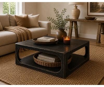 Artissance Ming Arched Square Coffee Table Distressed Black 49x49x16H