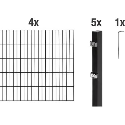 Doppelstabmattenzaun ALBERTS "Grundset", schwarz, H:80cm, Stahl, Zaunelemente, Höhe: 80-200 cm, Gesamtlänge: 4-30 m, zum Einbetonieren