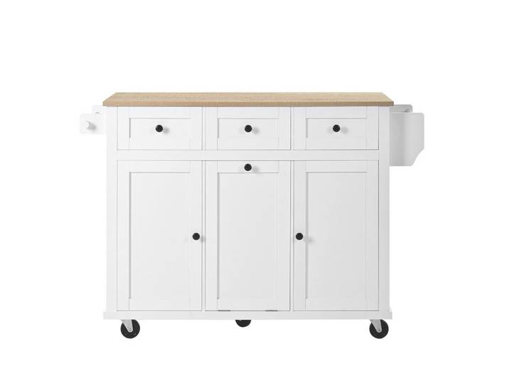 Okwish Kücheninsel 112/46,2-76,2/92,7 cm weiß/natur mit Rollen, Weiß, 112x92.7x76.2 cm, Küchen, Küchenmöbel, Kücheninseln
