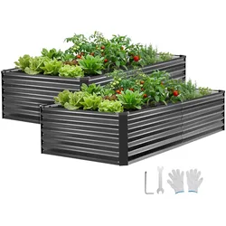 VEVOR Hochbeet Metall 2er-Pack 203x102x46 cm, Rechteckiges Gartenbeet, Pflanzkasten-Set für den Außenbereich, Gemüsebeet mit Handschuhen, Blumenbeet, Pflanzbeet, Pflanzkurbel für Blumen & Gemüse