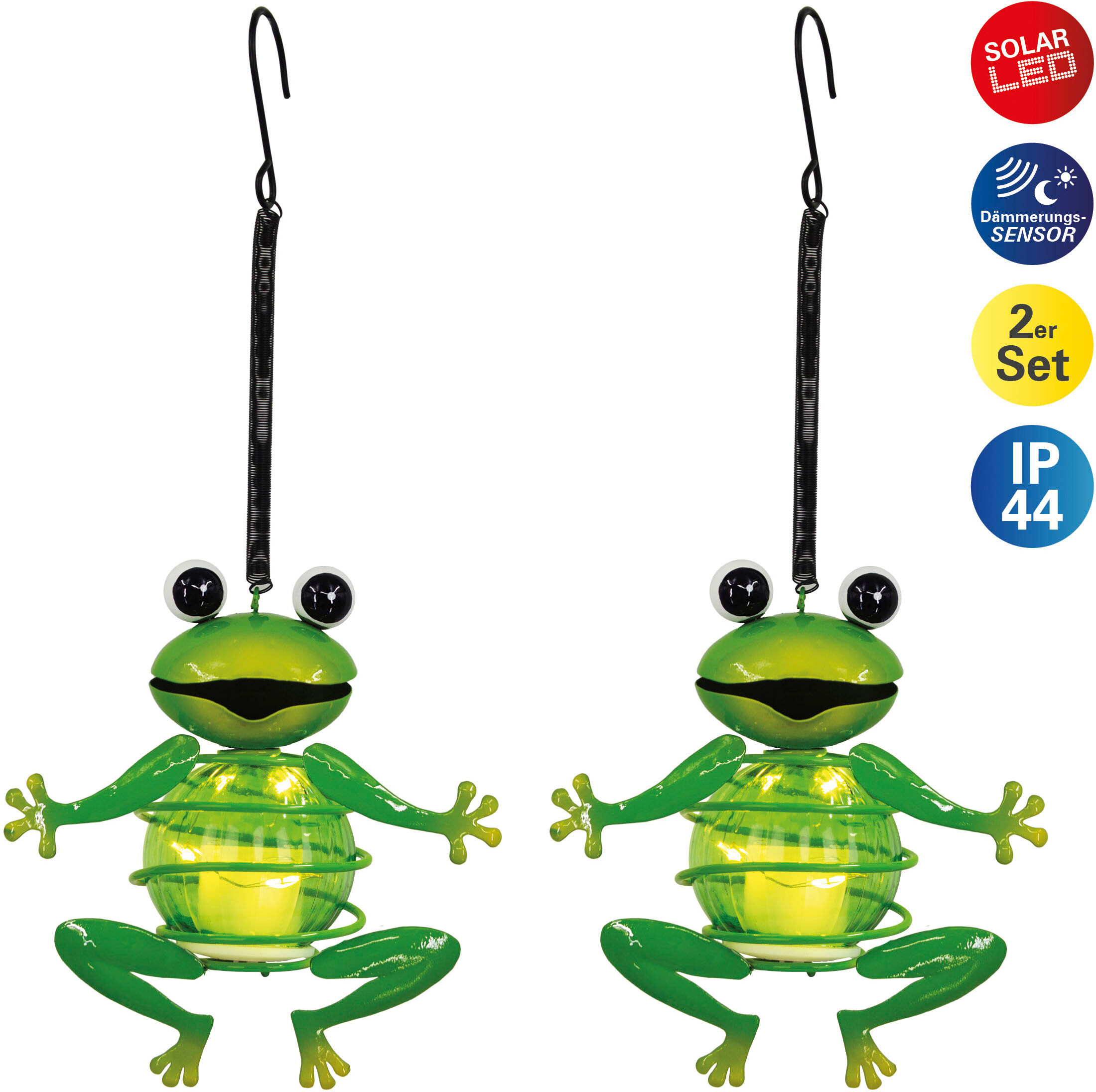 LED Solarleuchte NÄVE "2er Set Solar-Deko-Hängeleuchte "FROSCH", grün, B:5,5cm H:20cm L:12cm, Leuchten, Inkl. Dämmerungssensor