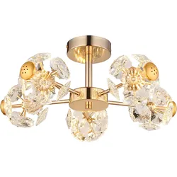 Deckenleuchte LED Deckenlampe Wohnzimmerlampe Metall Gold Glaskristalle 50 cm