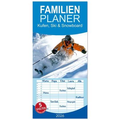 Familienplaner 2026 - Kufen, Ski & Snowboard mit 5 Spalten (Wandkalender, 21 x 45 cm) CALVENDO
