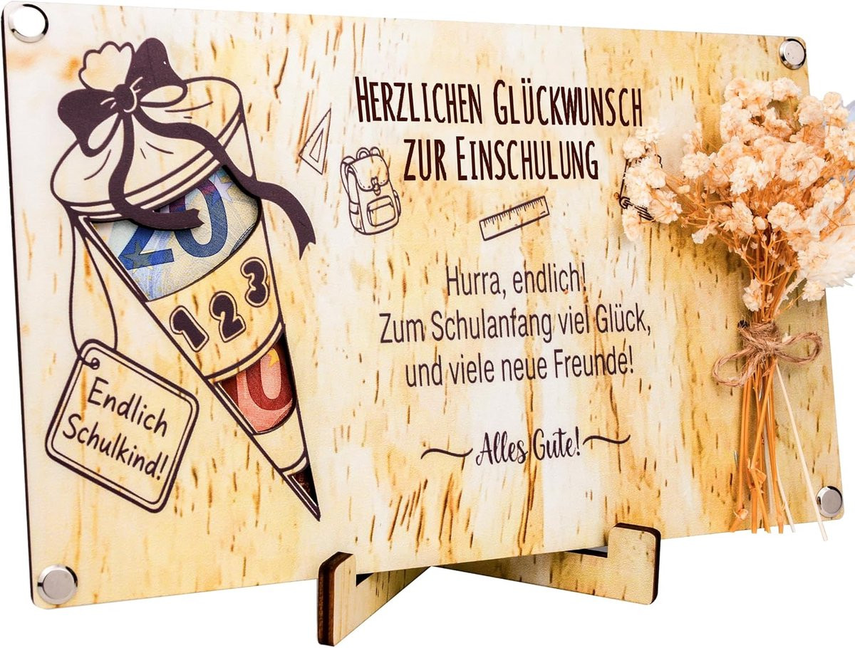 Houten decoratie geldgeschenk voor de eerste schooldag van ShopVlot
