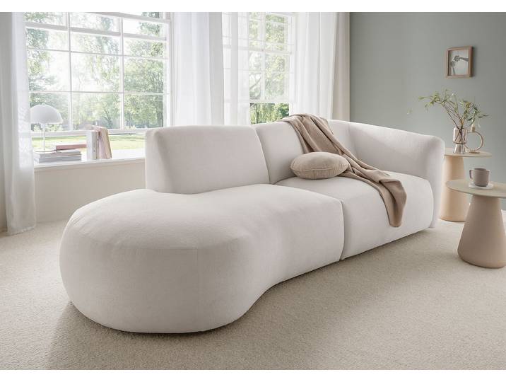 Sofa mit Ottomane Beige Microfaser Ciska 238 x 72 x 107cm Ottomane davorstehend links Modern