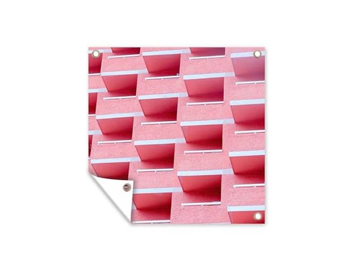 Tuinposter - 200x200 cm - Roze - Balkon - Zomer - Architectuur