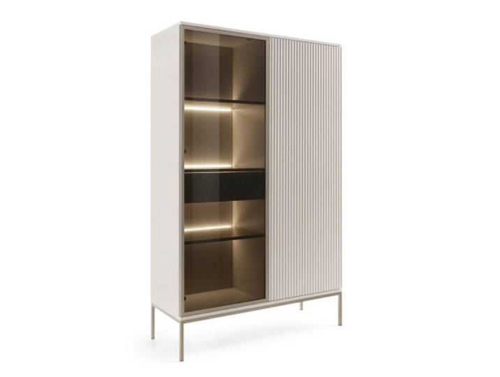 Sepro Meble Vitrine Kaschmir Santi Hoch, Beige, 104x166x39 cm, Esszimmer, Vitrinen, Vitrinenschränke