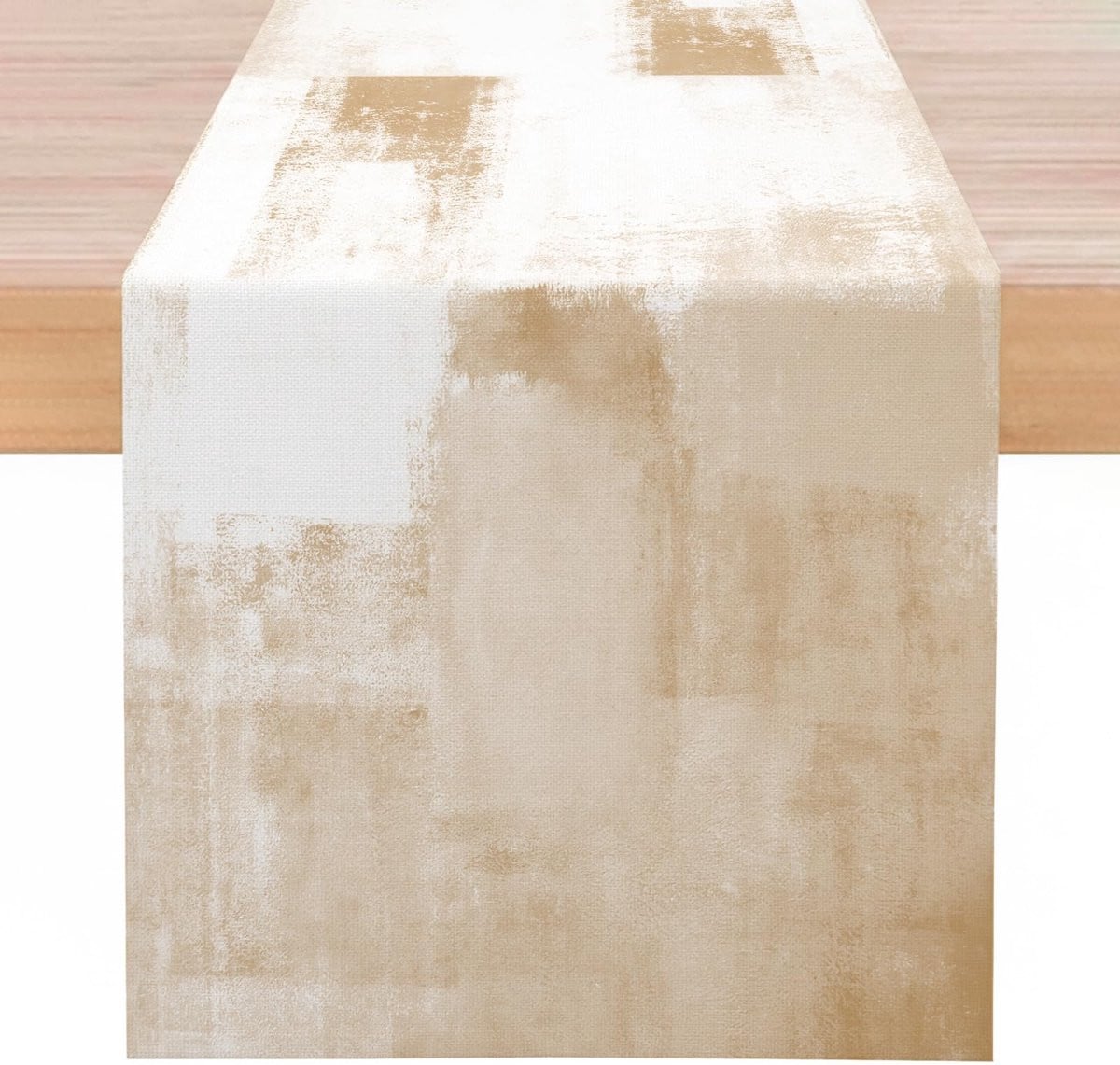 Modern linnen tafelloper in wit en beige, 40 x 100 cm