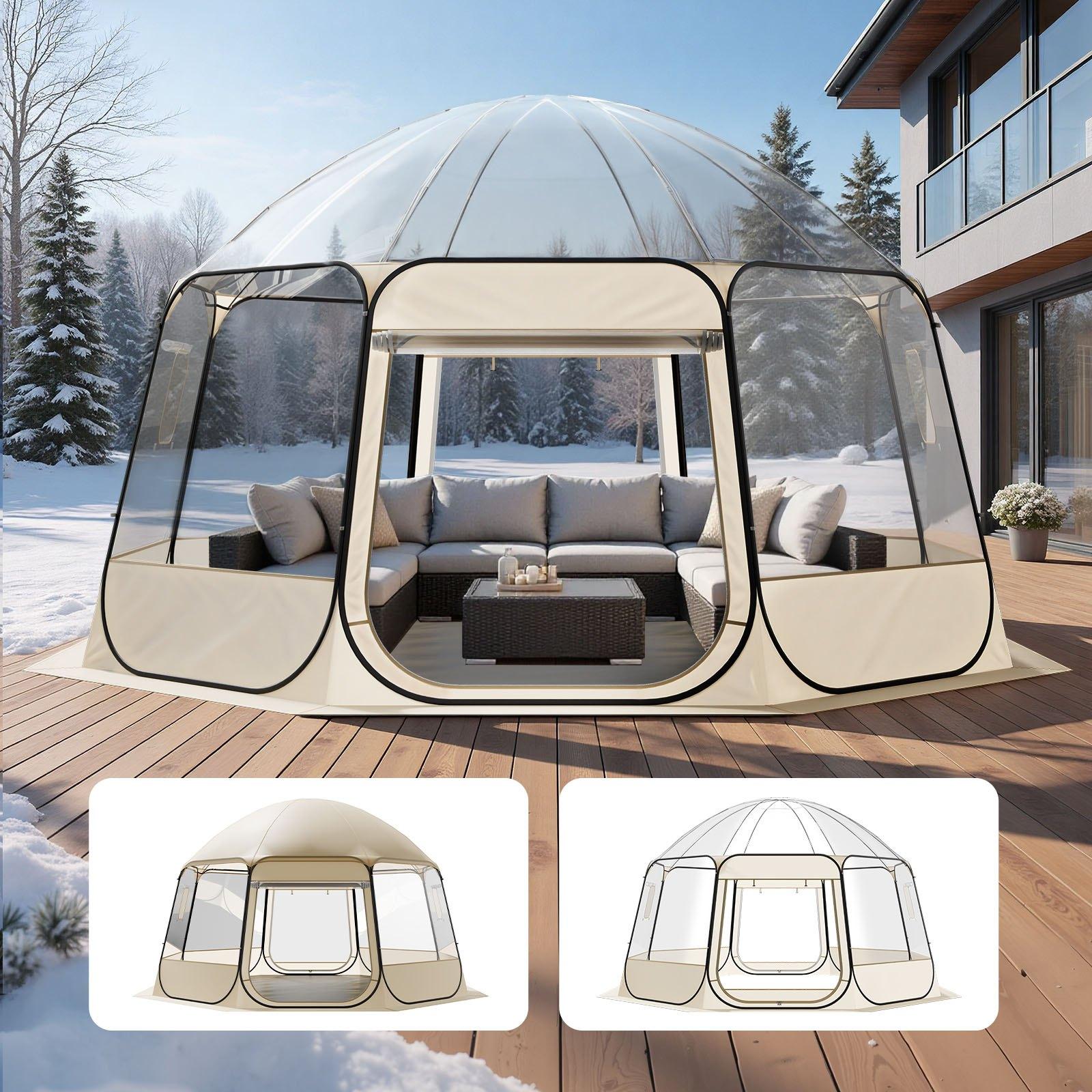 Pop-up Bubble-Zelt - Kuppel-Iglu-Zelt - 458 x 432 x 230 cm - Mit Fenstern - Rundumsicht - Für 12-15 Personen - Für Camping, Terrasse & Garten - Transparent