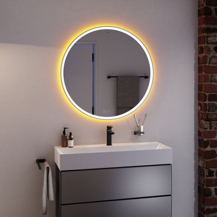 Hansgrohe Xarita S Spiegel 54981700 mit kapazitiven Berührungssensor, 900 x 900 x 50 mm, weiß matt