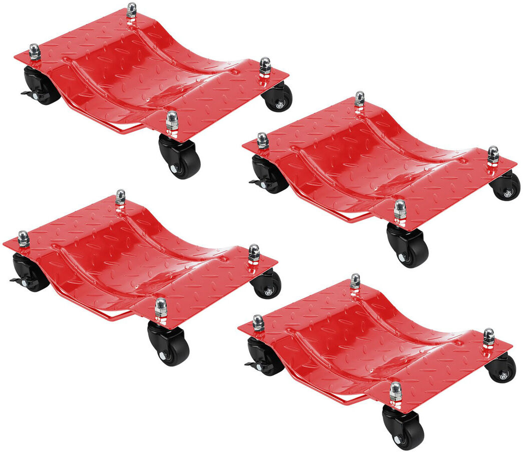 HAUSPROFI Heavy-Duty Vehicle Wheel Dolly Set of 4, 6000 lbs Capacity, 360° Rotating Upgraded Nylon Wheels with Brakes for Cars, Trucks, Trailers, Motorcycles, B Red
