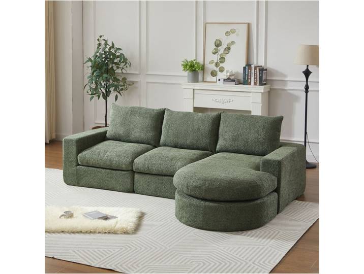 Ensemble de canapés avec 1 Canapé d'Angle et 1 Méridienne Réversible - TCQPZ - Sans Montage - Chenille - Vert