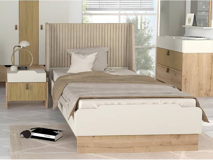 JVmoebel Jugendzimmer-Set Beige Möbel für Kinderzimmer mit Bett und Nachttisch, (2tlg Jugendzimmer Set (Bett + Nachttisch), Made in Europa